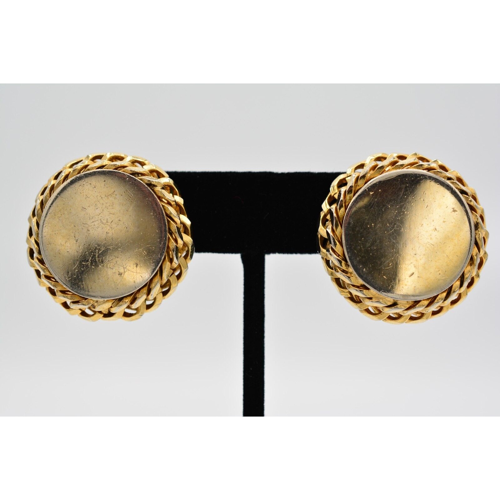 Marvella Vintage Clip On Earrings Chunky Round Shiny Yellow Gold 1980s Binai 15$